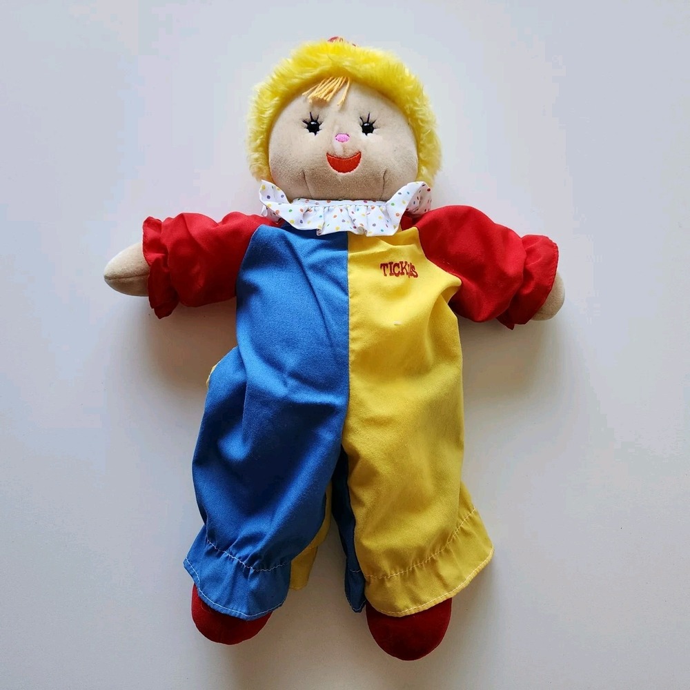 Tickles Clown Plush Doll Kids 18 Inch Multicolor Primary Colors Polka Dot Ruffle